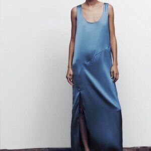 Zara Blue Satin Maxi Dress – Size M (New with Tags)